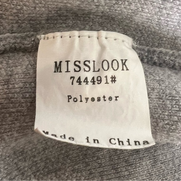 Misslook Gray & White V-Neck Long Sleeve Pullover Knit Sweater Tunic, Sz Medium - Picture 7 of 8